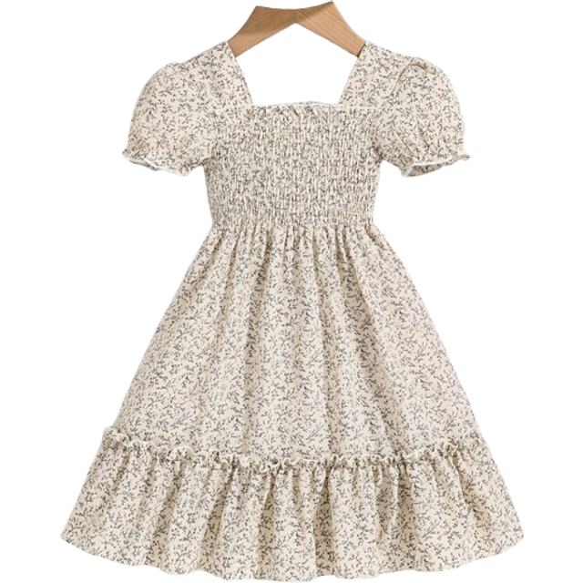 SHEIN Young Girl European And American Summer Casual Floral Dress, Suitable For Outings, Vacations, And Party Dress.