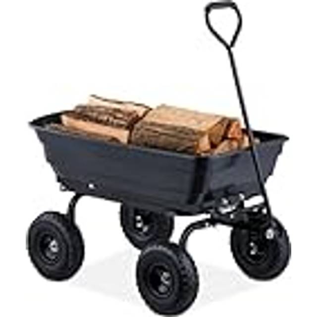 Relaxdays Trädgårdsvagn, med lutningsfunktion, trädgårdsavfall, 4 pneumatiska däck 3,50–4, upp till 250 kg, handvagn för dragning, svart, 3,5–4