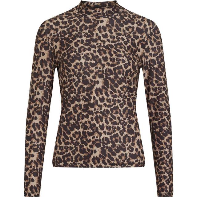 Vila dam Vileoa L/S rollneck top Noos långärmad tröja, Nomad/leo, XXL