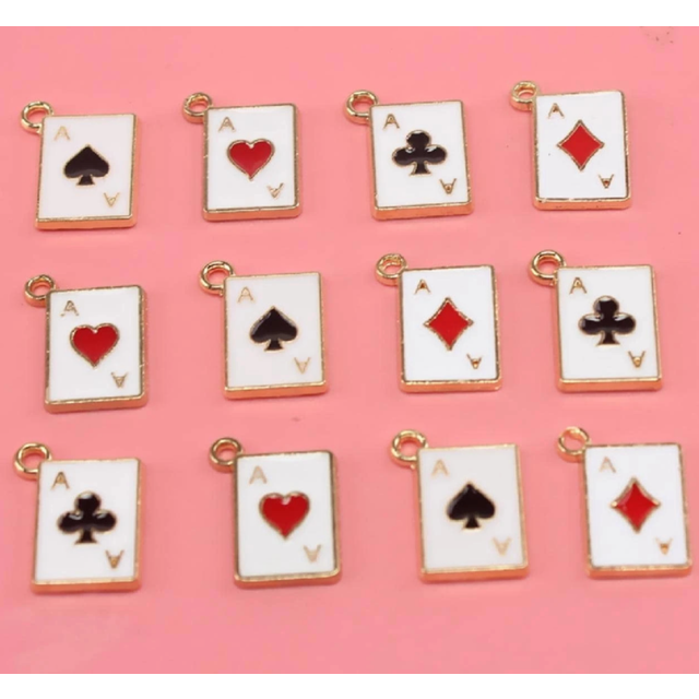 SHEIN 12pcs/set Fashion Zinc Alloy Playing Card DIY Pendant For Women For DIY Jewelry Making