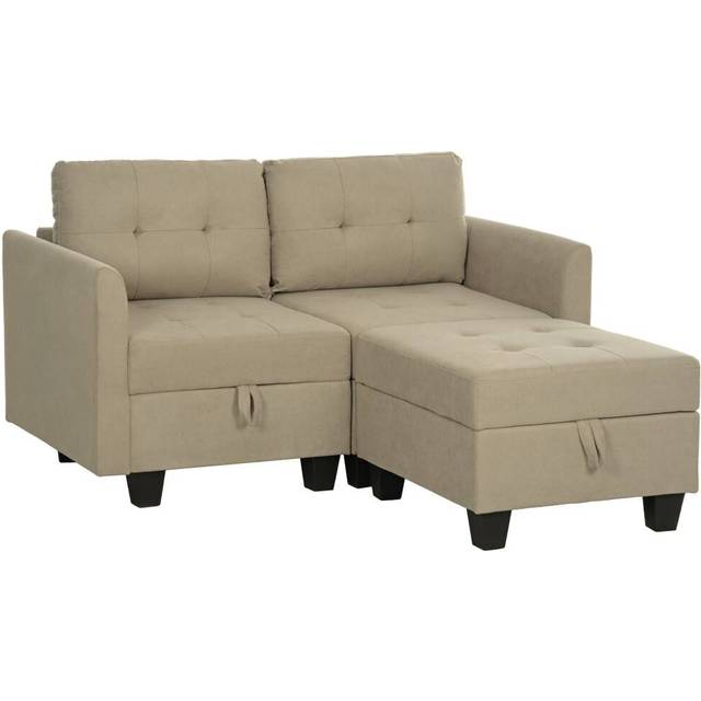 HOMCOM Modular Sectional Sofa with Storage - 2 Seater Sofa Set - Light Brown | TJ Hughes Dark Grey