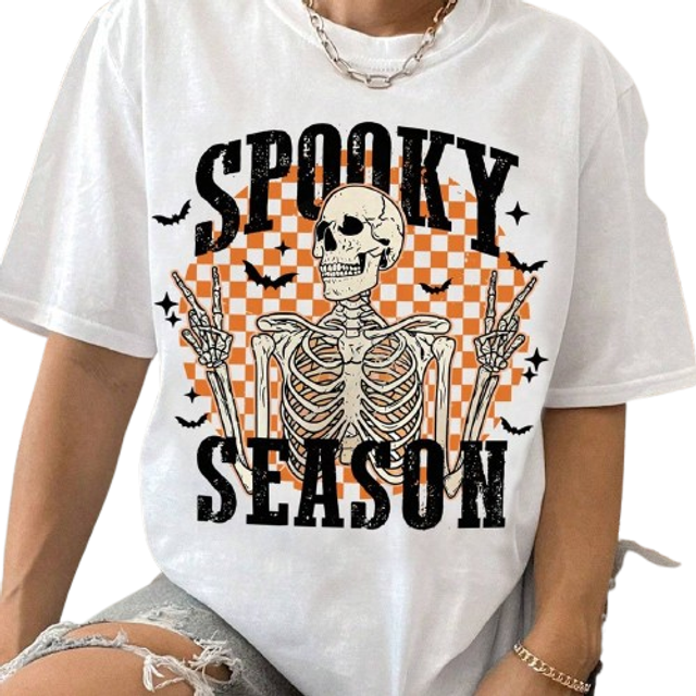 INAWLY Women&#39;s Summer Casual Skeleton Letter Print Round Neck Short Sleeve T-Shirt