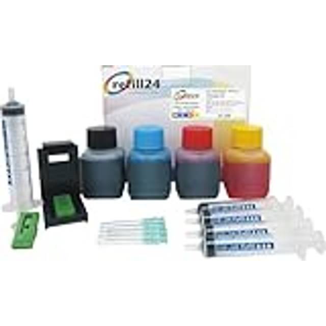 refill24 Kompatibel bläckpåfyllningssats för HP 301/301XL svart och färgbläckpatroner med manuell 200 ml bläck, tillbehör för DeskJet, Envy, OfficeJet