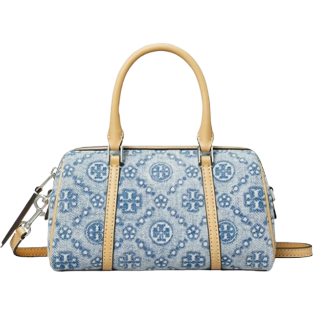 Tory Burch T Monogram Denim Petite Barrel Bag