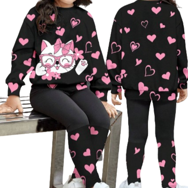 SHEIN 2pcs/Set Young Girl Casual Crew Neck Long Sleeve Sweatshirt And Leggings Set, Suitable For Autumn/Winter