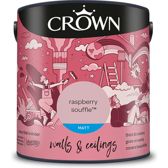 Crown Walls & Ceilings Raspberry Souffle Matt Emulsion Paint 2.5L - Pink