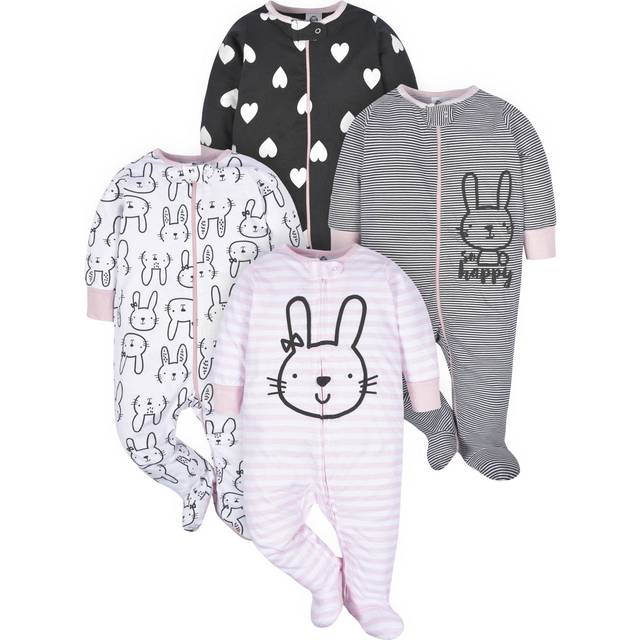 Gerber Baby Girls 4 Pack Sleep 'N Play Footie Bunny Smiley Newborn