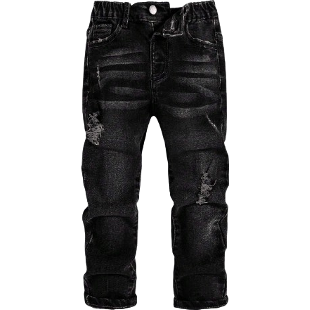SHEIN Young Boy Black Comfortable And Refreshing Dark Wash Cut Out Ripped Frayed Design Elasticity Jeans For Dailywear Black Jeans For Kidsblack Jeans For B