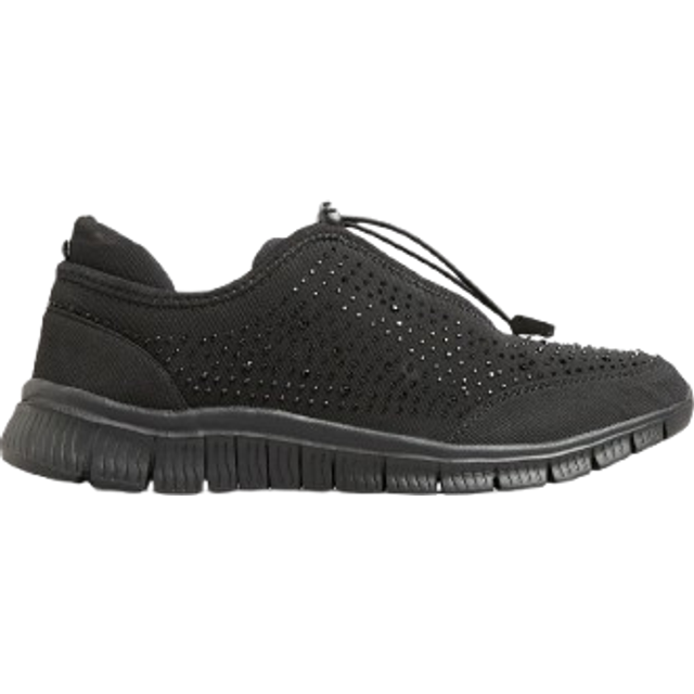 Black Embellished Drawcord Trainers In Wide E Fit & Extra Wide eee Fit - 4E