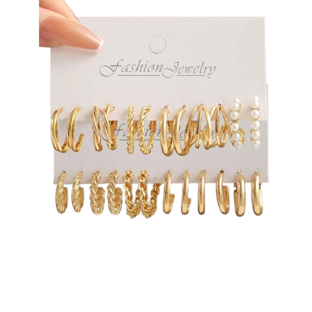 SHEIN 12pairs/Set Fashionable Zinc Alloy Faux Pearl Decor Cuff Hoop Earrings For Women For Gift