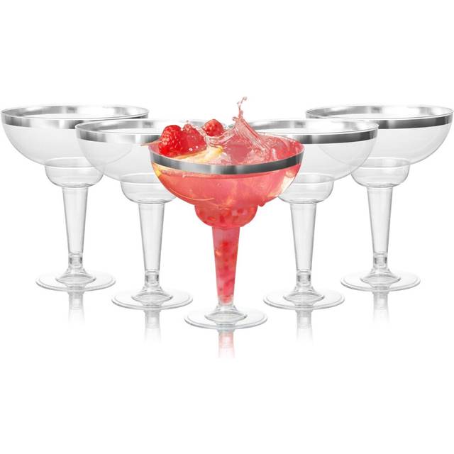 Matana 12 elegant plastic margarita cocktail glasses with silver rim (360ml / 12