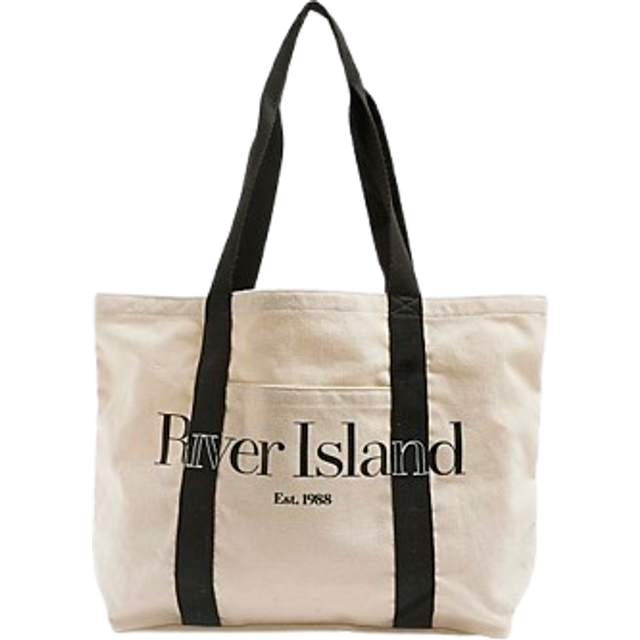 River Island Womens Beige Canvas Ri Print Tote Bag - One Size