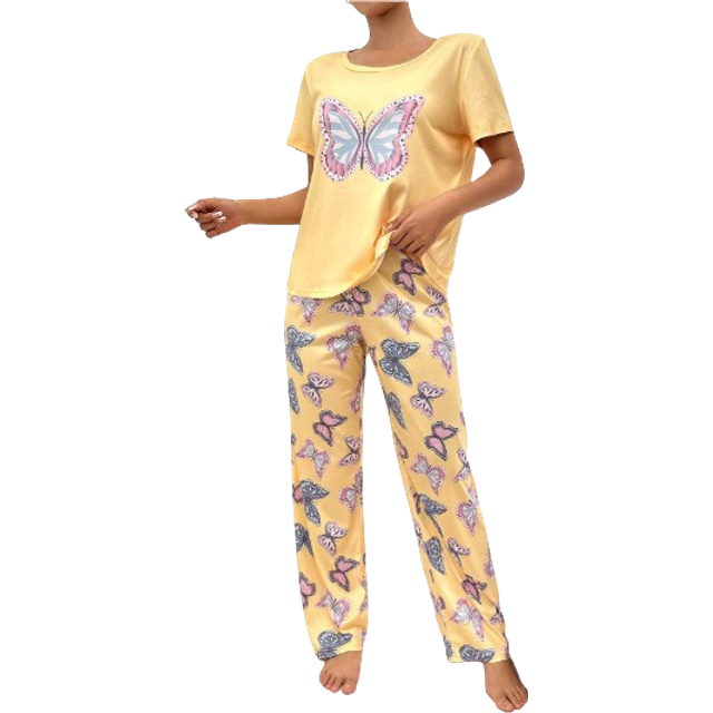 SHEIN Butterfly Printed Short Sleeve Pajama Set