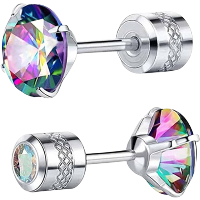 SHEIN 1pair Titanium Steel Spiral Earrings With Colorful Cubic Zirconia Flat Back Studs For Unisex