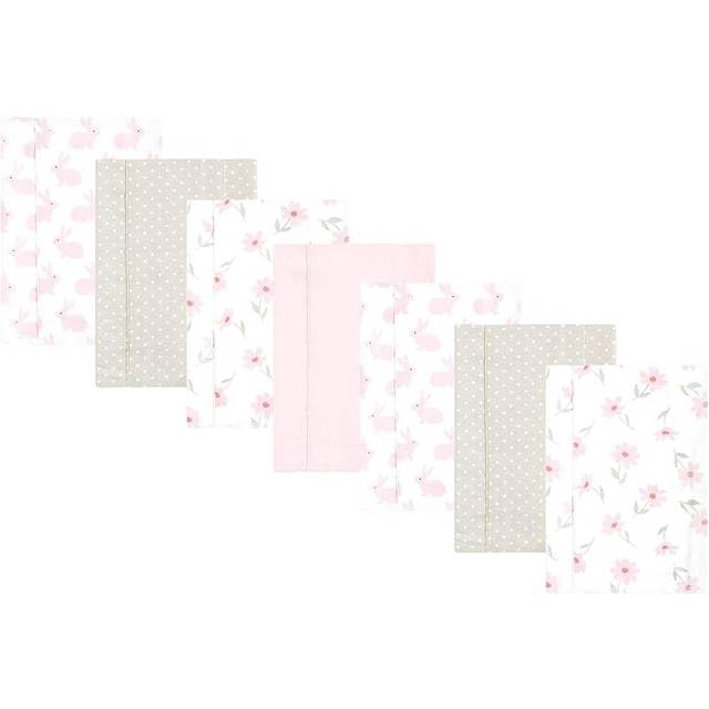 Hudson Baby Unisex Baby Flannel Burp Cloth 7pk  Pink Honey Bunny  One Size