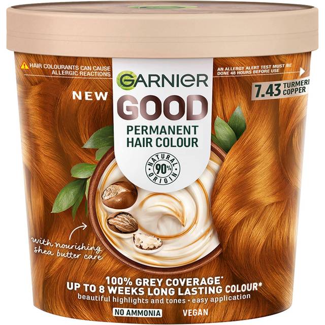 Garnier Good Permanent Hair Dye No Ammonia Formula 100% Grey Coverage 7.43 Turmeric Copper