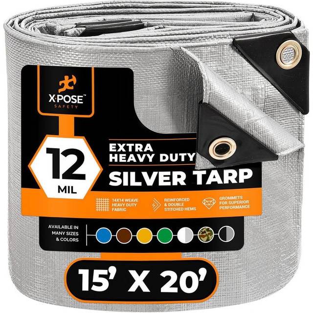 Heavy Duty Silver Poly Tarp 15' X 20' - Multipurpose Protective Cover - Durable  Waterproof  Weather Proof  Rip and Tear Resistant - Extra Thick 12 Mi