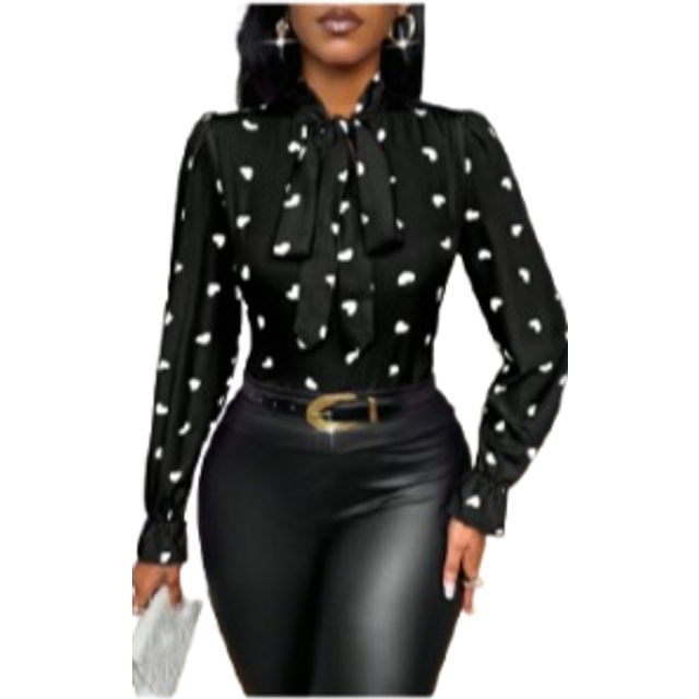 Lyxana Heart Print Butterfly Sleeve Tie Front Long Sleeve Women Blouse