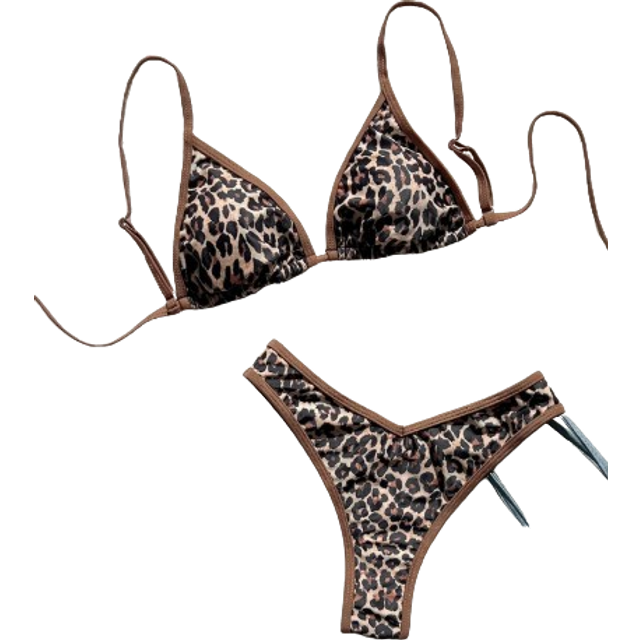 Swim SXY 2 Pieces Swimwear: Random Print Halter Top With Spaghetti Straps And Side Tie Bottom Summer