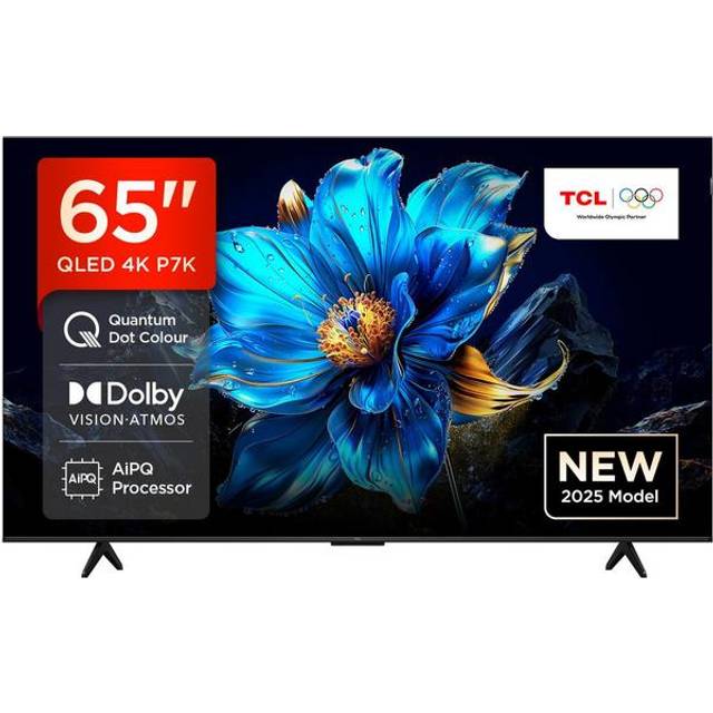 65" TCL 65P7K Smart 4K Ultra HD HDR QLED TV, Silver/Grey