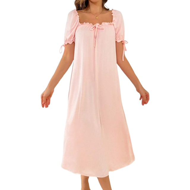 SHEIN Solid Color Ruffled Collar Loose Long Night Gown Holidayseason