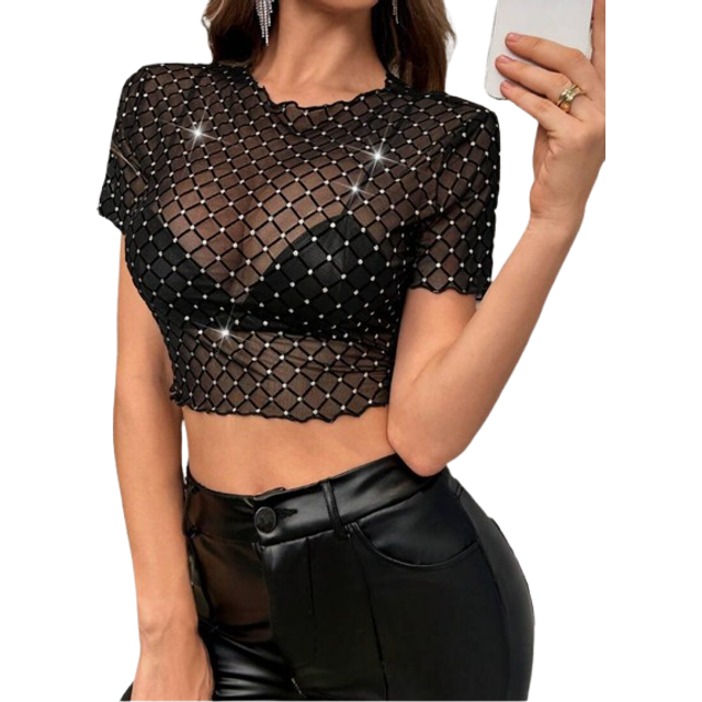 SHEIN Women Sequined Tasseled Sexy Cropped Top