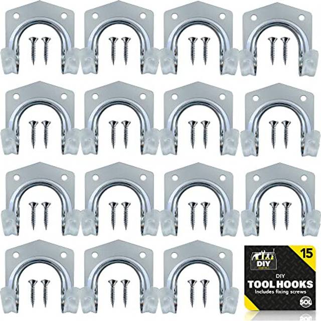 15pk Tool Hooks for Shed | Heavy Duty Shed Hooks Light Hooks | Garden Shed Tool Holders| Metal, Aluminum Outdoor Wall Hooks | Double Hooks for Garage