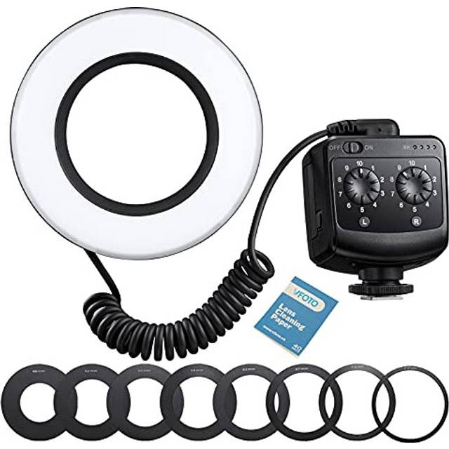 RING72 Macro LED Ring Light with 8 Adapter Rings, 8W 5600K 72 LEDs Macro Ring Light Dual Power Supply System Compatible with Canon Nikon DSLR Camera