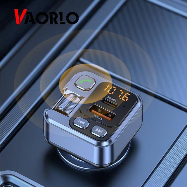 VAORLO Car Charger Bluetooth FM Transmitter PD 30W USB 2.4A Fast Charging With AUX Hands-Free Calling Ture Voltage Display svart