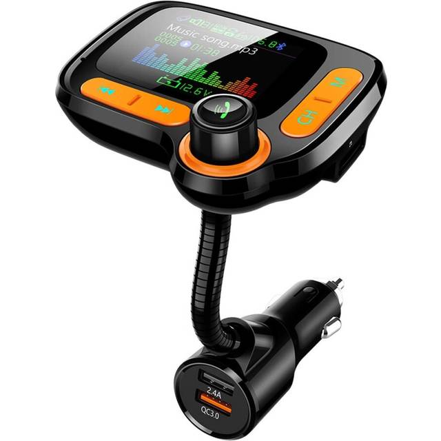 "Chronus Bluetooth FM Transmitter Car Adapter,Support Wireless Handsfree Call and MP3 Music/APP Audio Play,1.8"" Color Screen,3 USB Charger,3.5mm AUX"