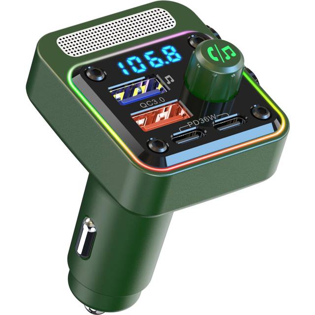 Chronus Car Radio Bluetooth Adapter Charger: Wireless FM Transmitter Handsfree Phone Call(Green)