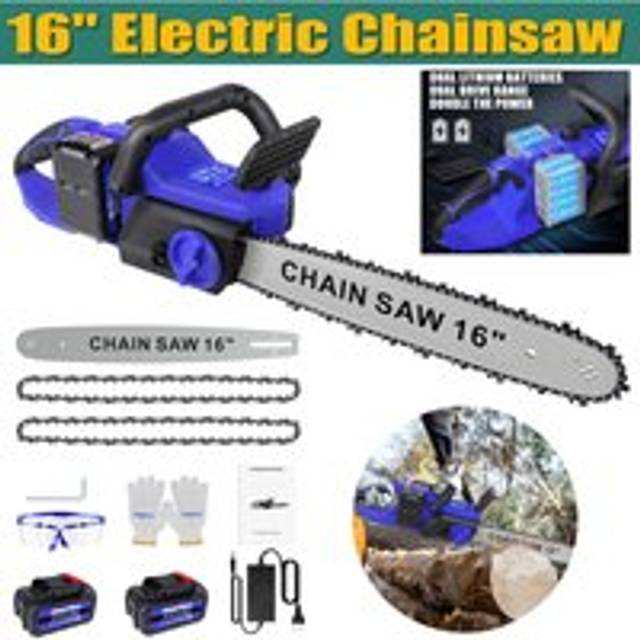 16inch Cordless Electric Chainsaw + 2 Battery Brushless Wood Cutter Power Saw uk