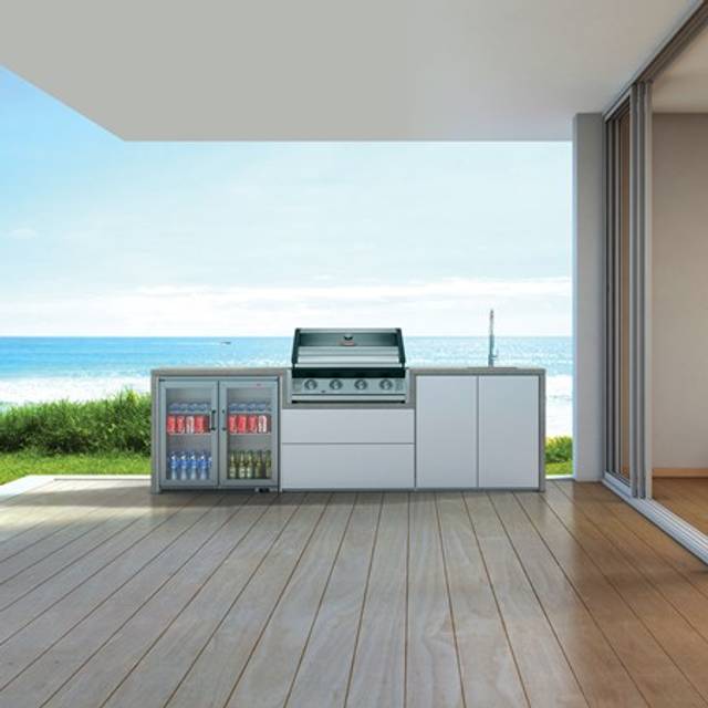 BeefEater Harmony Outdoor Kitchen with 1600S 4 Burner Gas BBQ, Double Fridge and Sink