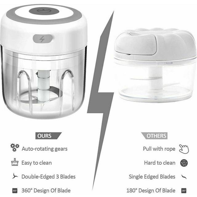 250ML USB Rechargeable Mini Food Garlic Grinder Electric Garlic Chopper Cordless-White