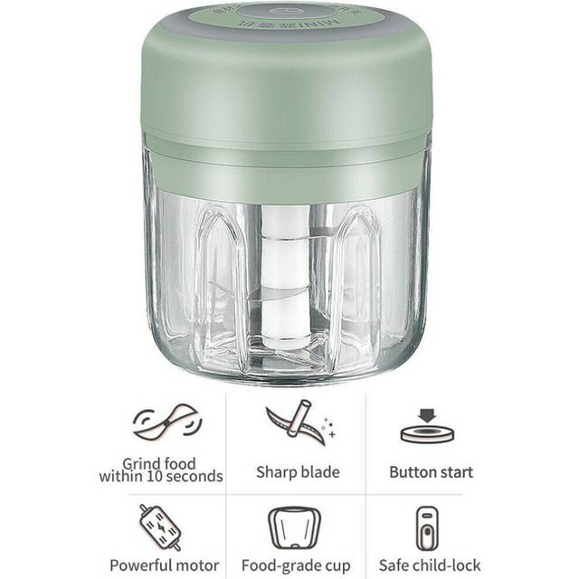 250ML USB Rechargeable Mini Food Garlic Grinder Electric Garlic Chopper Cordless-Green