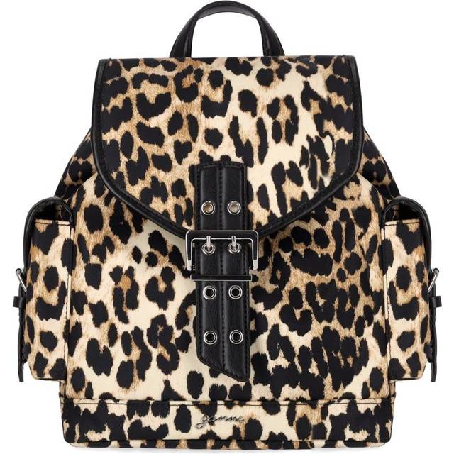 GANNI Tan & Black Leopard Small Nylon Bucky Backpack - 943 Leopard - UNI