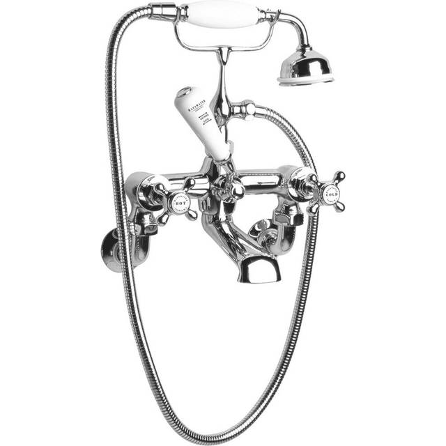 Crosshead Hex Wall Mounted Bath Shower Mixer Tap White/Chrome - Bayswater