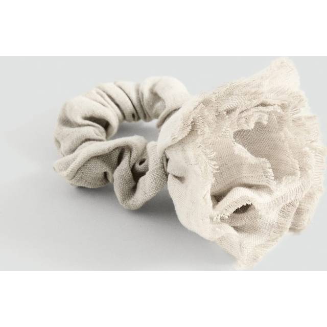 Mango Rosalina Linen Corsage Scrunchie, Cream