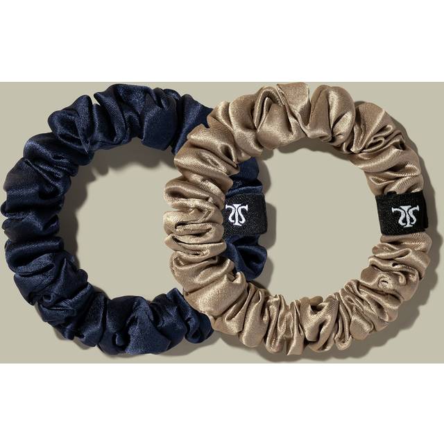 Lilysilk Classic Silk Scrunchies Set 100% Silk Minnie Scrunchies Go-To Piece For Multiple Occasions UK Navy Blue+Taupe