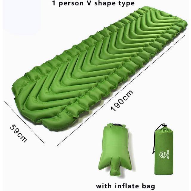(Green V 1 Person) TPU Sleeping Pad Lightweight Moisture-proof Air Mattress Portable Inflatable Mattress Ourdoor Camping Mat