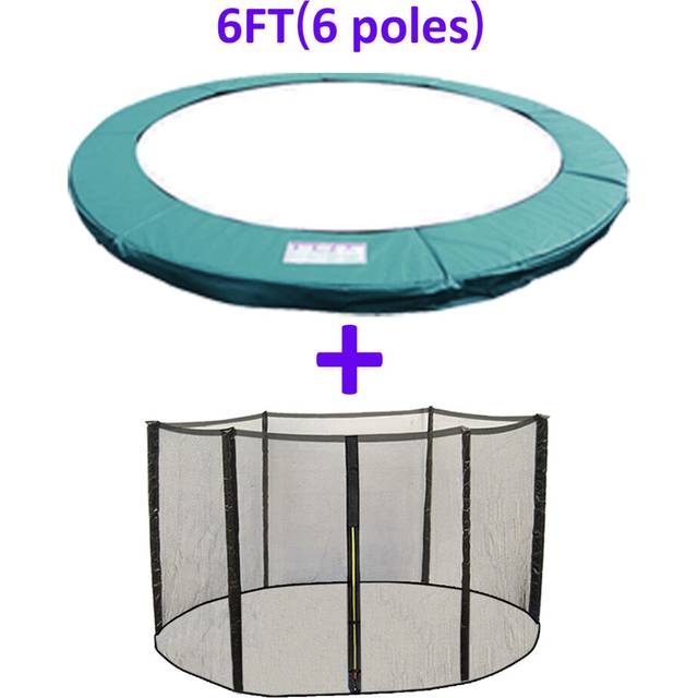 (6FT - 6 Pole, Green) Greenbay Trampoline Replacement Safety Spring Cover Padding Pads + Safety Net Enclosure Surround Bundle