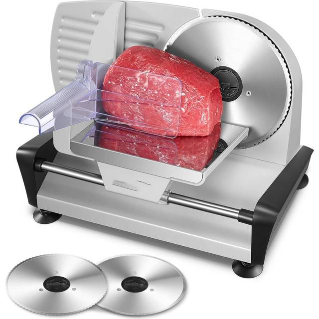 Meat Slicer with 2 * 19cm Blade, Electric Meat Slicer Machine for Home Use 200W, FOHERE Deli Food Slicer, 0-15mm Adjustable Thickness for Cheese,