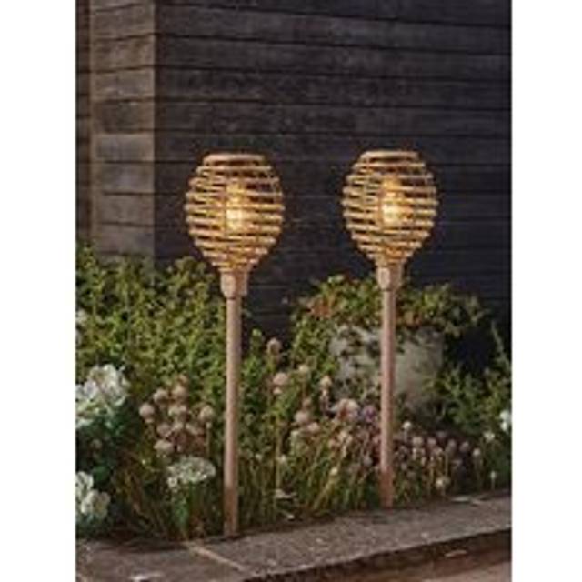 Smart Solar Lumina Rattan Stake Light Pair - One Colour