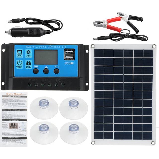 (50A) 100W Solar Panel Kit 12V Battery Charger 10-100A LCD Controller For Caravan Van Boat