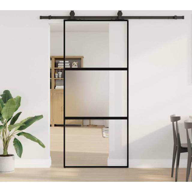 vidaXL Sliding Door with Hardware Set Black 90x205 cm Tempered Glass