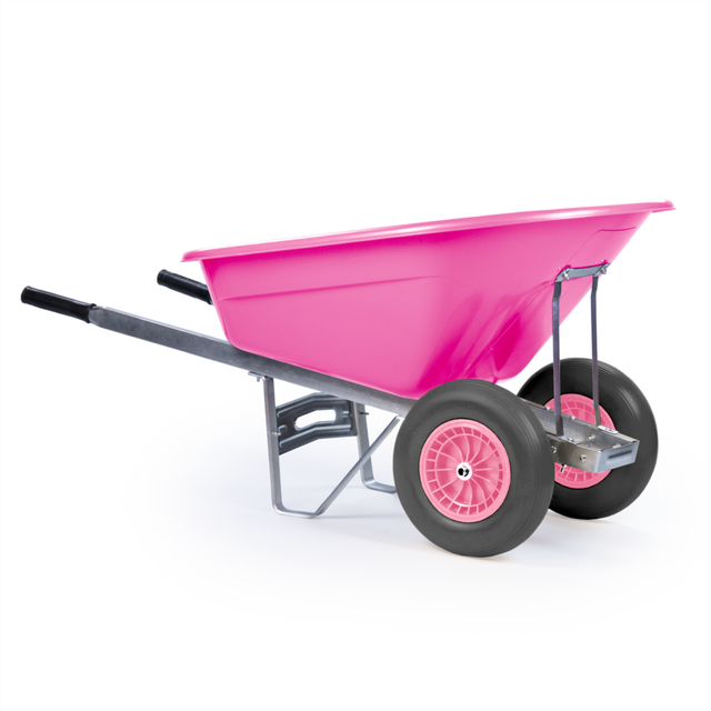 KCT 160L XL Twin Wheel Wheelbarrow Pink - Large Heavy Duty Garden / Stable Yard / Builders Barrow with Puncture Proof Tyres