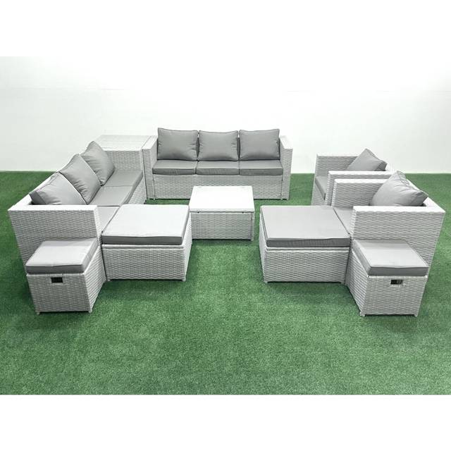 Fimous Garden Outdoor Furniture Set 12 Seater Rattan Sofa Set with 4 Footstools Side Table Light Grey Mixed