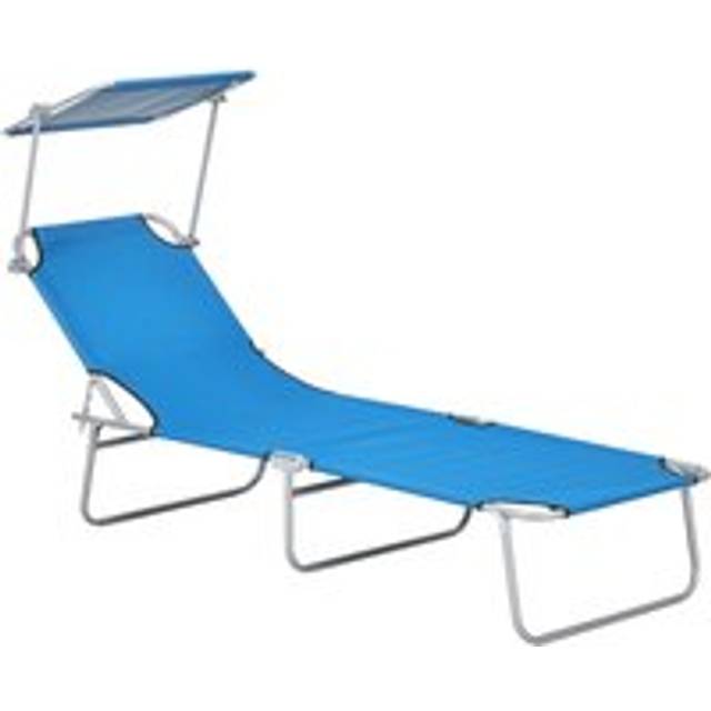 Outsunny Folding Chair Sun Lounger w/ Sunshade Garden Recliner Hammock - Bright Blue | TJ Hughes