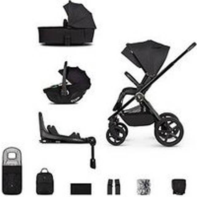 Venicci Upline 2 - 3in1 Bundle plus Tiago Beige Car Seat and 360 Base - All Black, All Black/Beige
