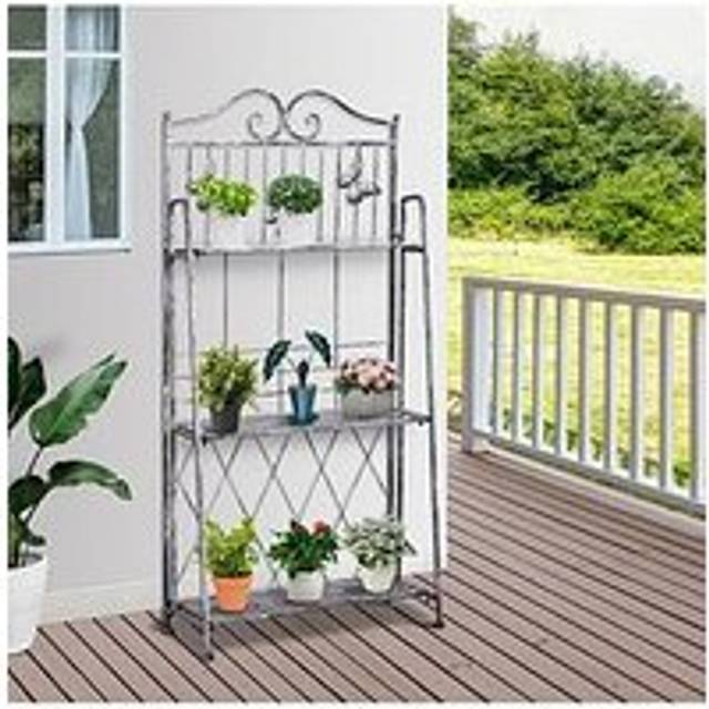 Outsunny 3-Tier Metal Plant Stand - Silver/Grey - One Colour